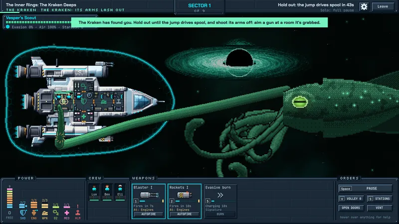 The Kraken's arms reaching for a ship near a black hole