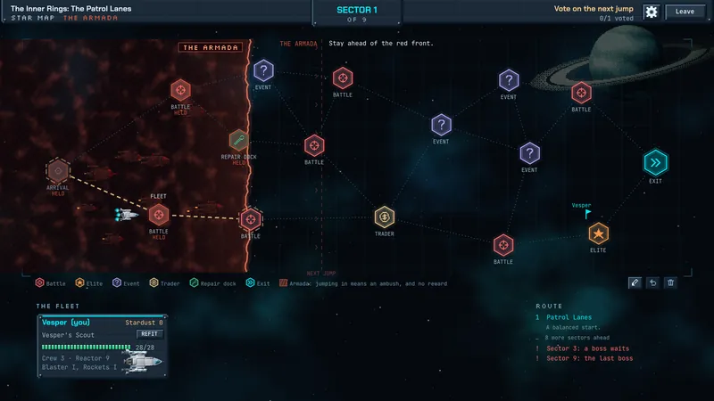 The star map, with the fleet voting on the next jump